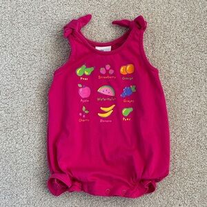 Vintage Made in USA OshKosh cotton fruits bubble romper, size 3-6mo.
